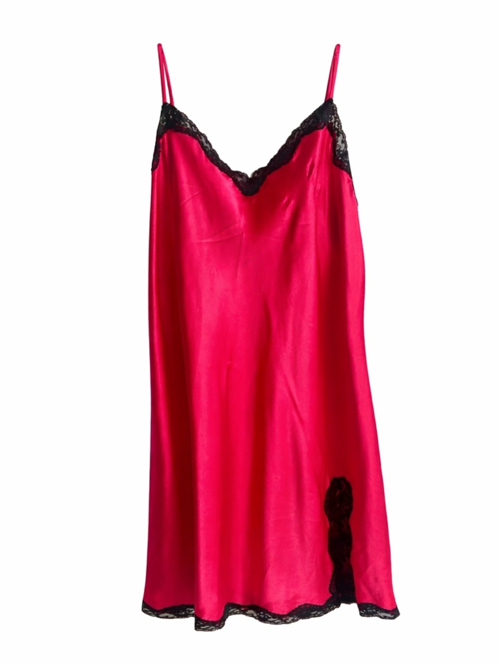 Victoria’s Secret Red Satin Slip Dress Black Lace
